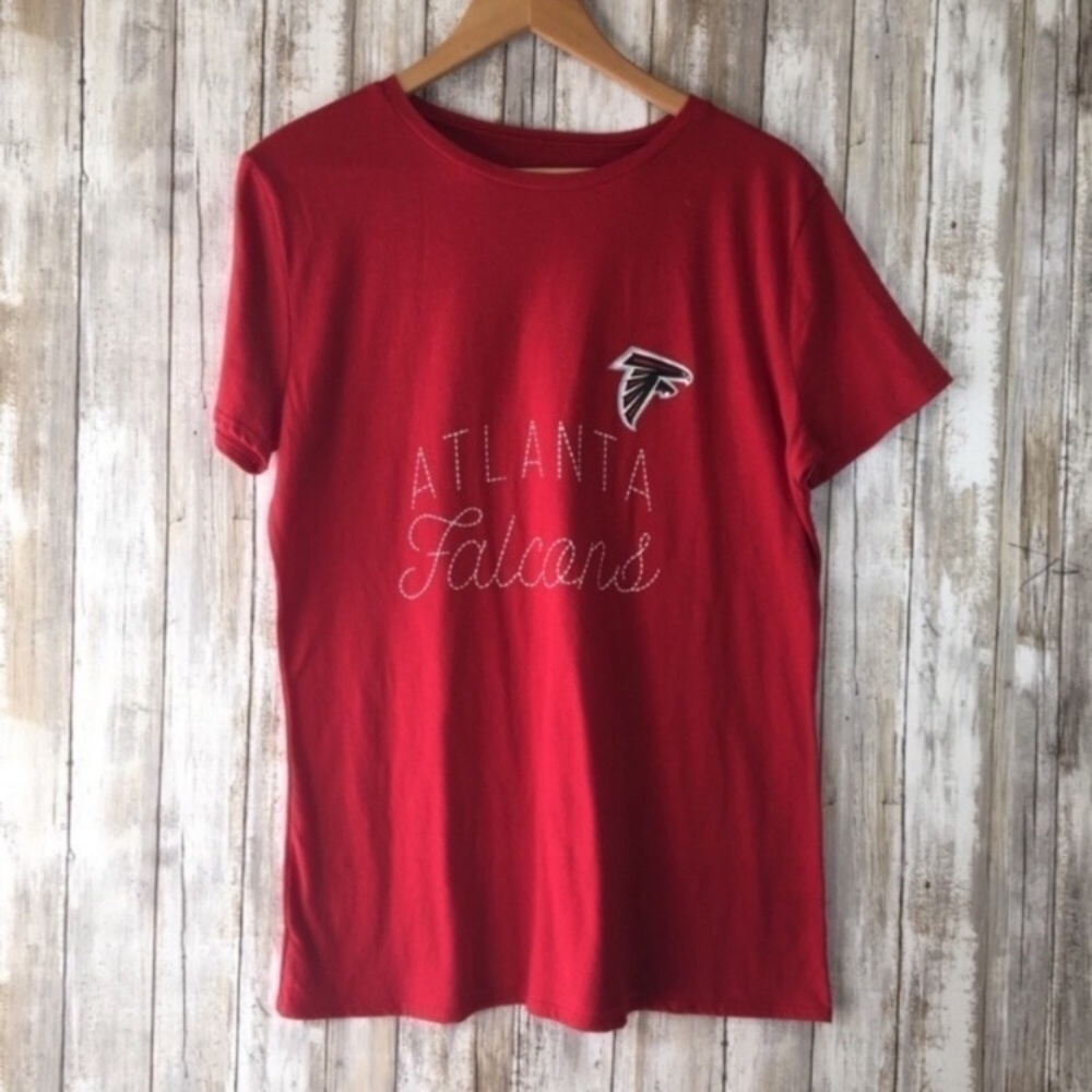 NFL Atlanta Falcons Women’s Medium Red Graphic Tee Faux Stitch Football Shirt